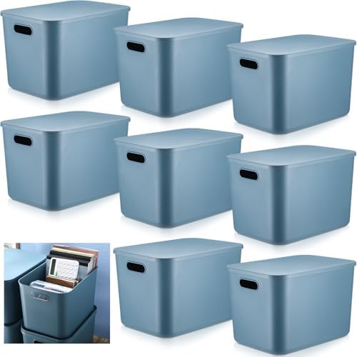 Hoolerry 8 Pieces Storage Bins, 14.2 x 10.2 x 9.5 Inch, Blue by Hoolerry