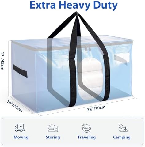 6 Pack Extra Large Moving Bags, Heavy Duty PE Woven Storage Totes with Visible Window & Wrap Around Handles, Reusable Space-Saving Alternative for Home Relocation & Storage - Image 2