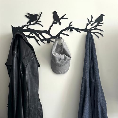 Decorative Bird Tree Branch Wall Mounted Coat Rack, Metal Art Hanger for Coats, Hats, and Scarves, Unique Wall Decor Hooks for Entryway or Bedroom, Durable and Modern Design (24 x 8 inches) by WitaHome