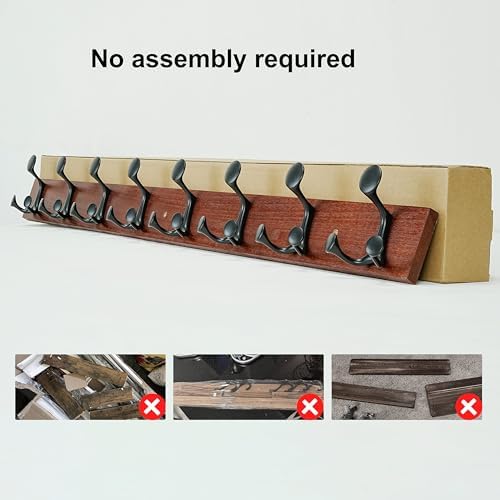 SKOLOO 43-Inch Cherry Wood Coat Rack Wall Mount with 8 Triple Hooks - Ideal for Family Entrances, Classrooms, and Pet Supplies Storage - Perfect Coat Hooks for Wall, Pack of 2 - Image 2