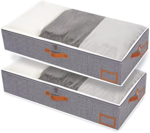Yawinhe Pack of 2 Underbed Storage Bags, Foldable Clothes Storage with Clear Window, for Duvets, Clothes, 80 x 40 x 15 cm, Grey by Yawinhe