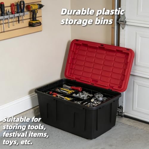 6-Pack 27 Gallon Heavy Duty Storage Bins Durable Polypropylene Plastic with Snap Lock Lids Stackable Large Capacity Organizers Garage Basement Multi-Purpose Storage Containers Black and Red - Image 5