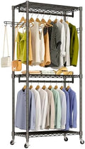 Heavy Duty Rolling Garment Rack, 3 Tiers Wire Shelves Adjustable Freestanding Portable Rolling Clothing Rack with Lockable Wheels, 35.4''L x 15.8''W x 78.8''H, Max Load 420LBS by EXGLOBOL