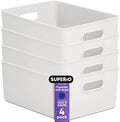Superio Ribbed Collection - Decorative Plastic Basket Open Home Storage Bins Organizer, Large White (4 Pack) Container Boxes for Organizing Closet Storage Bins for Shelves 15 Liter/16 Quart by Superio