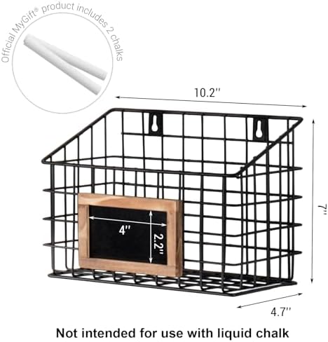 MyGift 10 Inch Wall Mounted Matte Black Metal Wire Storage Baskets with Chalkboard Labels, Small Hanging Organizer Bins for Home Entryway Kitchen Pantry Closet, Set of 3 - Image 3