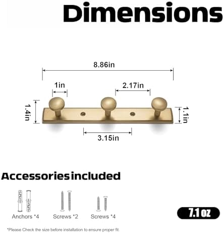 Goo-Ki Champagne Bronze Coat Rack Wall Mount with Escutcheon Backplate, Modern Heavy Duty Zinc Coat Hooks, Soft Gold Hat and Towel Hanger Rail for Entryway, Bathroom and Mudroom (3 Hooks) - Image 2