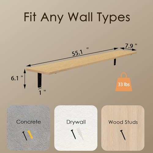 DINZI LVJ Long Wall Shelves, 55.1Inch Wooden Wall Mounted Shelves, Set of 2 - Image 3