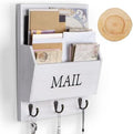 DLQuarts Solid Wood Mail Organizer with Key Holder for Wall, Mail Sorter Wall Mounted, Decorative Wooden Key and Mail Holder with 3 Hooks, Soft White by DLQuarts