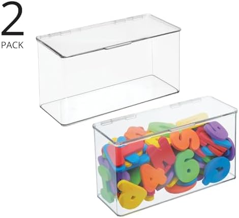 mDesign Plastic Stackable Playroom/Gaming Storage Organizer Bin Box with Hinged Lid for Drawer or Cabinet - Organize Electronics, Crayons, Games, Blocks, Toys, Lumiere Collection - 2 Pack - Clear - Image 2