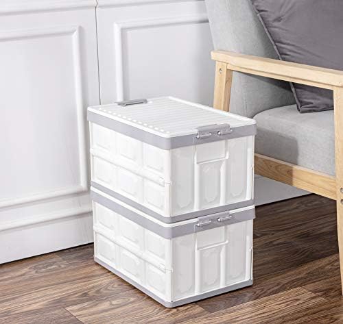 Collapsible Storage Bins with Lids 30L, Folding Plastic Stackable Utility Crates 2-Pack, Durable Containers for Home & Garage Organization - Oyster White - Image 7