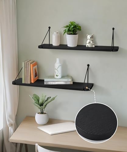Afuly Black Floating Shelves for Wall, 24in Shelf with Brackets, Set of 2 - Image 5