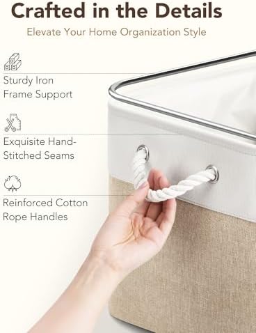 12x12 Inch Fabric Cube Storage Bins with Cotton Rope Handle 6-Pack - Image 4