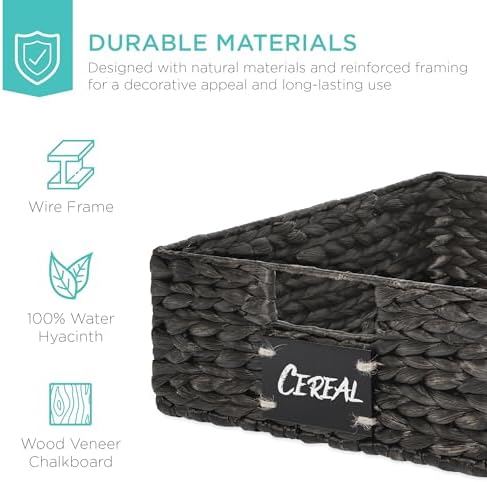 Best Choice Products Set of 4 16x12in Large Water Hyacinth Pantry Baskets, Woven Organizers w/Chalkboard Label, Chalk Marker - Black - Image 5