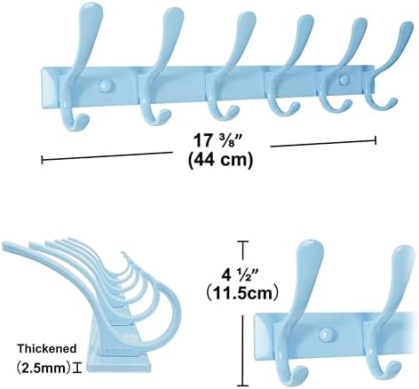 SKOLOO Heavy Duty Wall Mounted Coat Rack - 6 Hooks, Stainless Steel, Pack of 2, Sturdy Coat Hooks for Hanging Clothes, Jacket, Hat, Blue - Image 5