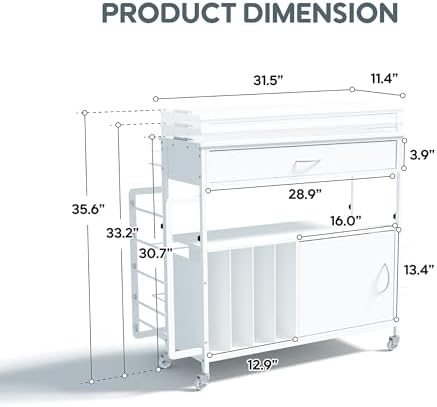 Height-Adjustable Gift Wrapping Station with Paper Clamp & Adhesive Measuring Tape,Rolling Wrapping Paper Cart with Ribbon & Gift Bag Storage, Craft Organizer Workstation (White) - Image 2