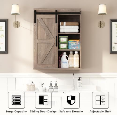 RUSTOWN Farmhouse Bathroom Wall Cabinet with Sliding Barn Door - Image 5