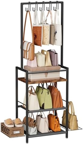 Homeiju Tall Purse Organizer for Closet, Vertical Handbag Organizer, No Scratch Purse Holder Rack, Space-Saving Storage for Purses, Totes, Handbags (Rustic Brown) by Homeiju