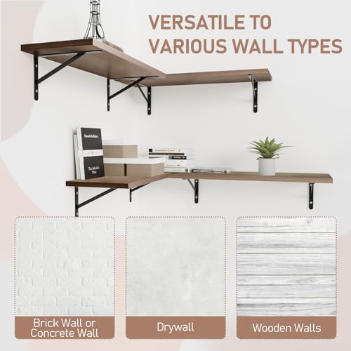 Kaboon 36 inch Long 10 inch Deep Floating Shelves for Wall Set of 2, Large Open Shelves Wall Mounted, Space Saving Home and Commercial Use, Walnut - Image 6