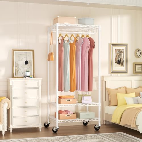 FUTASSI Rolling Clothes Rack, Clothing Racks for Hanging Clothes, White - Image 2