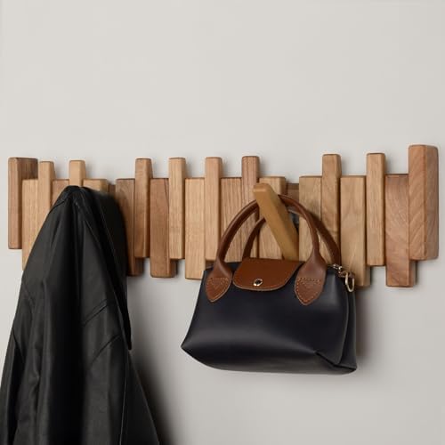 Walnut Piano Key Coat Rack with 10 Flip Hooks - Image 6