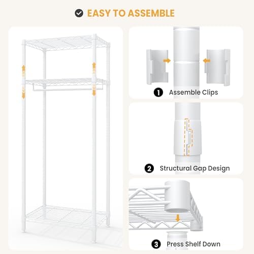Garvee Heavy Duty Freestanding Clothes Rack, White, Mini 3 Layers - Image 3