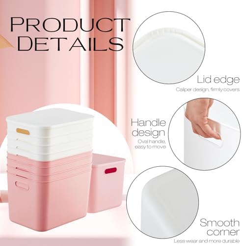 Hoolerry 8 Pieces Storage Bins, 14.2 x 10.2 x 9.5 Inch, White and Pink - Image 3