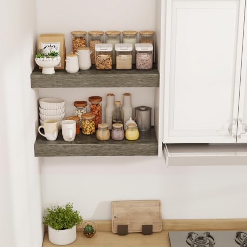 Acovy 24 Inch Floating Shelves, 12" Deep Floating Shelf Wall Mounted, 24" Wall Shelves, Rustic Deep Bookshelf, Extra Deeper & Thicker Display Shelves for Bedroom, Living Room, Set of 2 - Image 2