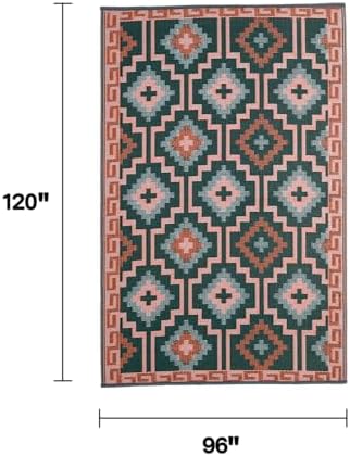 Fab Habitat Outdoor Rug - Waterproof, Fade Resistant, Crease-Free, Reversible - Premium Recycled Plastic - Vintage Boho Kilim - Large Patio, Deck, Sunroom, Camping, RV - Lhasa - Green - 8 x10 ft - Image 2