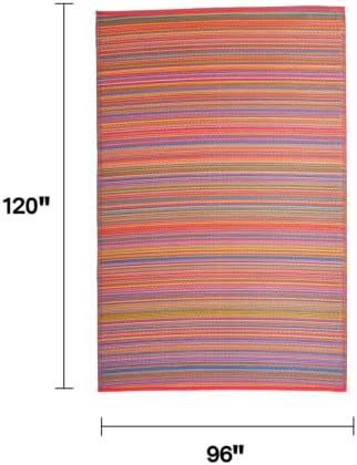 Fab Habitat Striped Outdoor Rug - Waterproof, Fade Resistant, Crease-Free, Reversible - Premium Recycled Plastic - Patio Porch Balcony Deck - Cancun Multicolor - 8x10 ft - Image 2