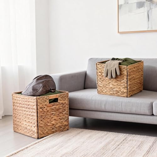13" Wicker Storage Cube Bins, Water Hyacinth Baskets for Shelves, 2-Pack - Image 6