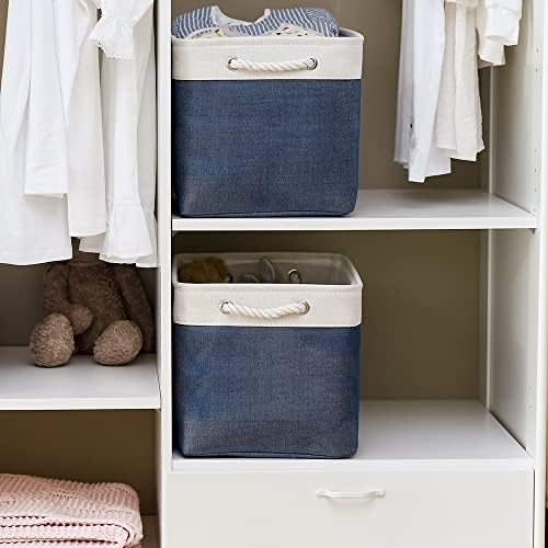 TcaFmac Organization and Storage Basket for Gifts Empty - 16x12x12 inch Large 2 Pack Collapsible Storage Bins for Shelves, Fabric Storage Cubes for Organizing Cloth Toy Kids (White & Jean Blue) - Image 3