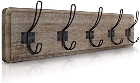 HBCY Creations Weathered Rustic Coat Rack Wall Mount with 5 Hooks, Solid Pine Wood 24 inch Wall Hooks for Entryway, Mudroom, Hallway, Bathroom - Vintage Farmhouse Style Wall Mounted Towel Rack by HBCYCreations
