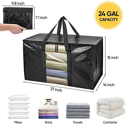 BALEINE 8-Pack Oversized Moving Bags with Reinforced Handles, Heavy-Duty Storage Tote Moving Supplies for Packaging, Camping (Black w/Window, 8-Pack) - Image 2
