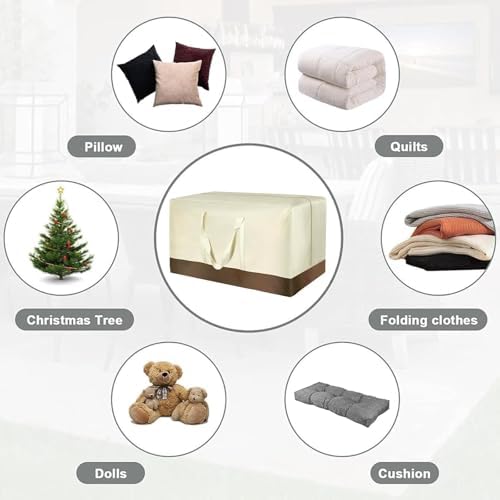 Christmas Tree Storage Bag, Outdoor Cushion Storage Bags 68 inch Extra Large Patio Furniture Cushion Storage Bag Waterproof Garden Cushion Storage Covers (2 Pack, 68"L x 30"W x 20"H), Beige - Image 4