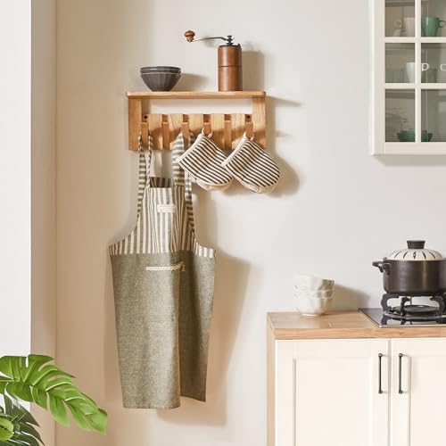 Piano Key Coat Rack Wall Mount with Shelf and 12 Hooks, Natural HWS008N-2 - Image 7
