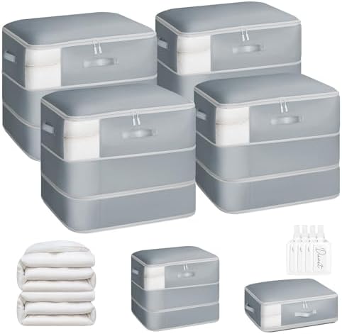 Homsorout 4 Pack Compression Storage Bags - 110L Large Capacity Comforter Storage Bag, 3-Layer Washable Ultra Space Saving Self Compression Organizer Space Bags for Blanket, Sweater, Sheet, Light Gray by Homsorout