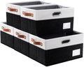 PRANDOM Larger Foldable Storage Bins with Handles [5-Pack] Fabric Collapsible Storage Boxes Baskets Cubes Containers with Handles for Closet Living Room Bedroom (Black & White 17.3x12.2x10.4'') by Prandom