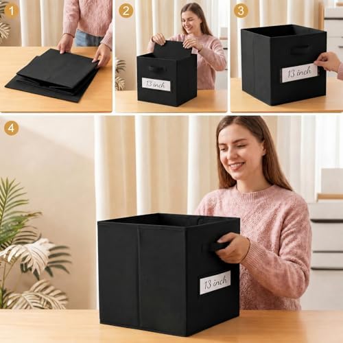 Storage Bins,13 Inch Cube Storage Bin with Labels,6pcs,Black - Image 5