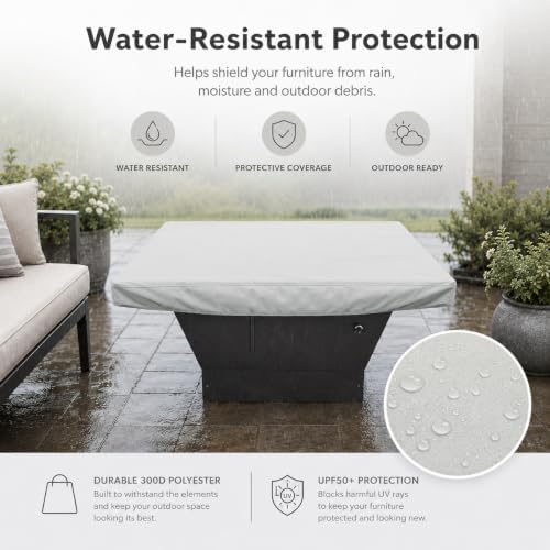 Treasure Garden Square Fire Pit Cover, 300D Polyester Outdoor Table & Ottoman Cover, Water Resistant, UPF50+ UV Protection, Elastic Hem, Spring Cinch Lock, Built-In Storage Pouch, Gray, 49 in - Image 3