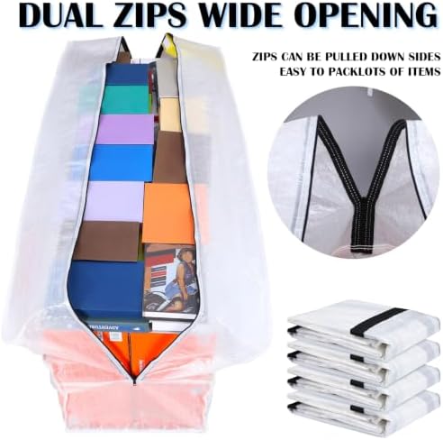 Windyun 4 Pack 121 Gallon Extra Large Moving Bags XXL Heavy Duty Storage Bag with Strong Zipper Handle Jumbo Big Tote Box Foldable for College Dorm Travel Clothes Duffle Blanket Pillow(Transparent) - Image 4