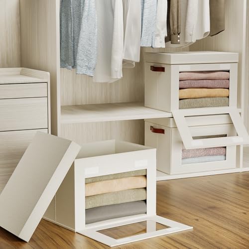 4-Pack Collapsible Stackable Storage Bins with Lids, Beige - Image 6
