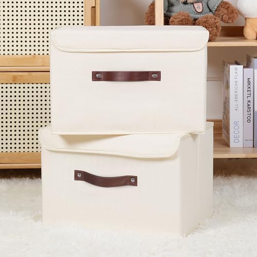 ANMINY Fabric Storage Box Bins with Lids, Beige, 15"x10"x10", 4 Pack - Image 6