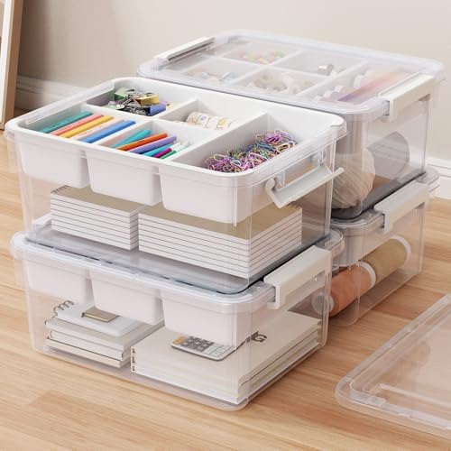 80Qt Stackable Storage Bins with Lids Trays Craft Box Organizers, 4Pack,WH by HOMETUK