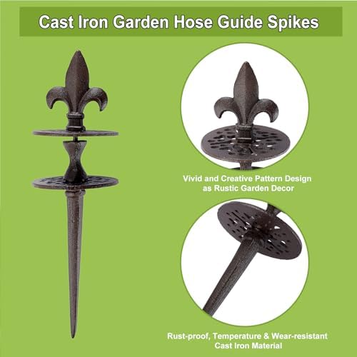 OwnMy 4PCS Cast Iron Garden Hose Guide Stakes Heavy Duty Hose Guide Spikes - Image 2