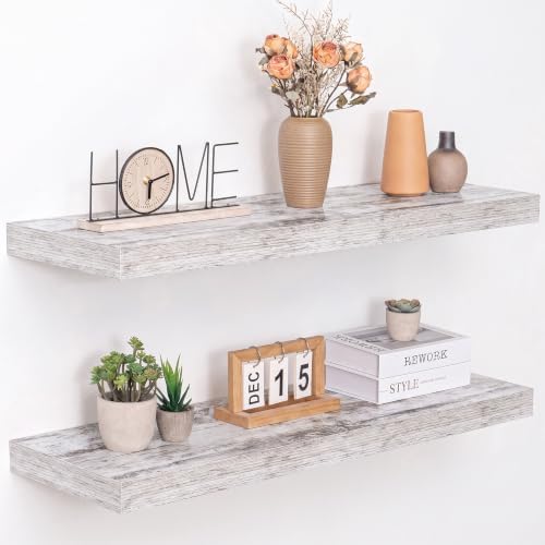 Acovy 36 Inch Floating Shelves, 12" Deep Floating Shelf Wall Mounted, 36" Wall Shelves, Rustic Deep Bookshelf, Extra Deeper & Thicker Display Shelves for Bedroom, Living Room, Set of 2 by Acovy