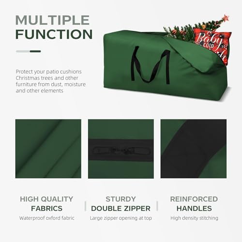 Christmas Tree Storage Bag Fits Up to 12 ft Tall Artificial Trees 420D Extra Large Heavy Duty Xmas Tree Bag Waterproof Tree Storage Bag with Zippers and Reinforced Handles 68" X 30" X 20"Green,2 Pack - Image 5