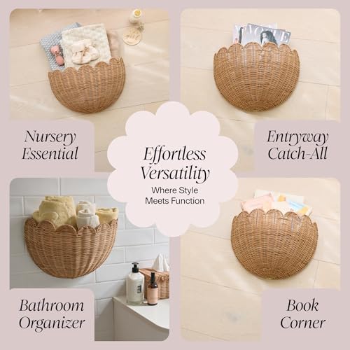 BEBE BASK The Original Scalloped Wicker Wall Basket – Set of 2 (16x10x7 In) - Image 6