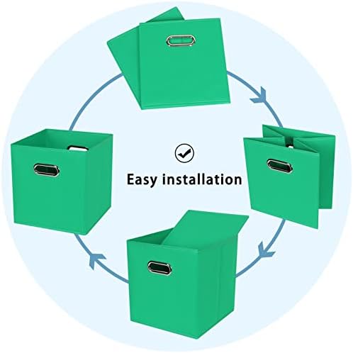 Black Fabric Cubby Storage Bins,13x13x13 Inches ,Cube Organizer Bin Foldable Storage Boxes with Dual Handles Fabric Organizer Box and collapsible Storage basket,Set of 6,Green - Image 6