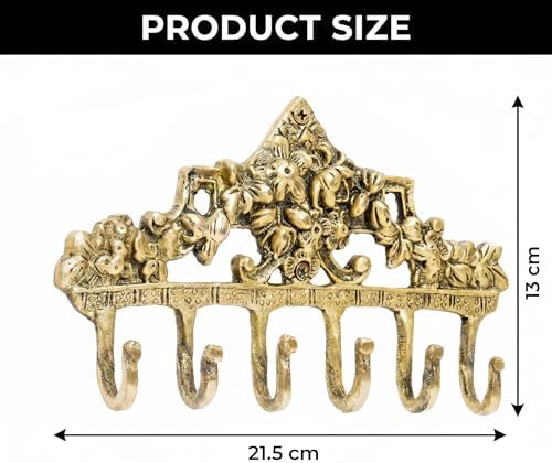 Indian Shelf Vintage Brass Floral Wall Hook Rack for Keys, Coats and Bags - Image 6