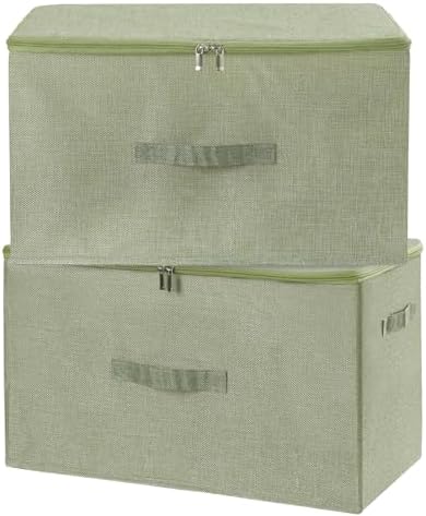 ANMINY Fabric Storage Bins with Zipper Lids, 20"x15"x12", Green, 2 PCS by ANMINY